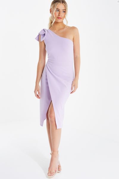 Petite Lilac One Shoulder Bow Midi Dress